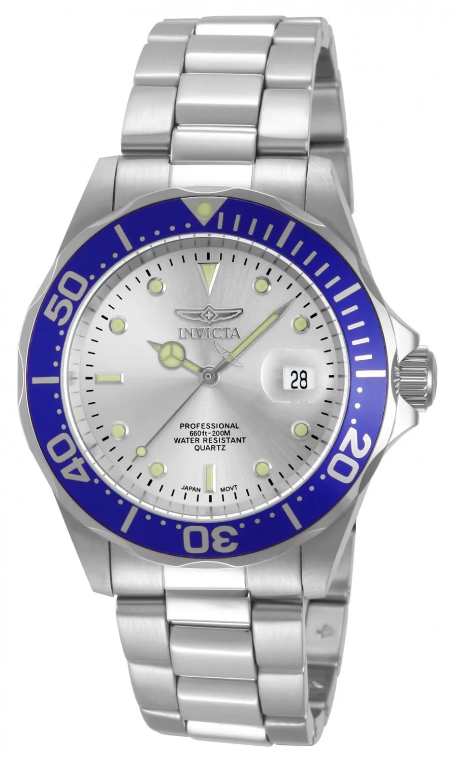 Invicta Men's 14123 Pro Diver Quartz 3 Hand Silver Dial Watch