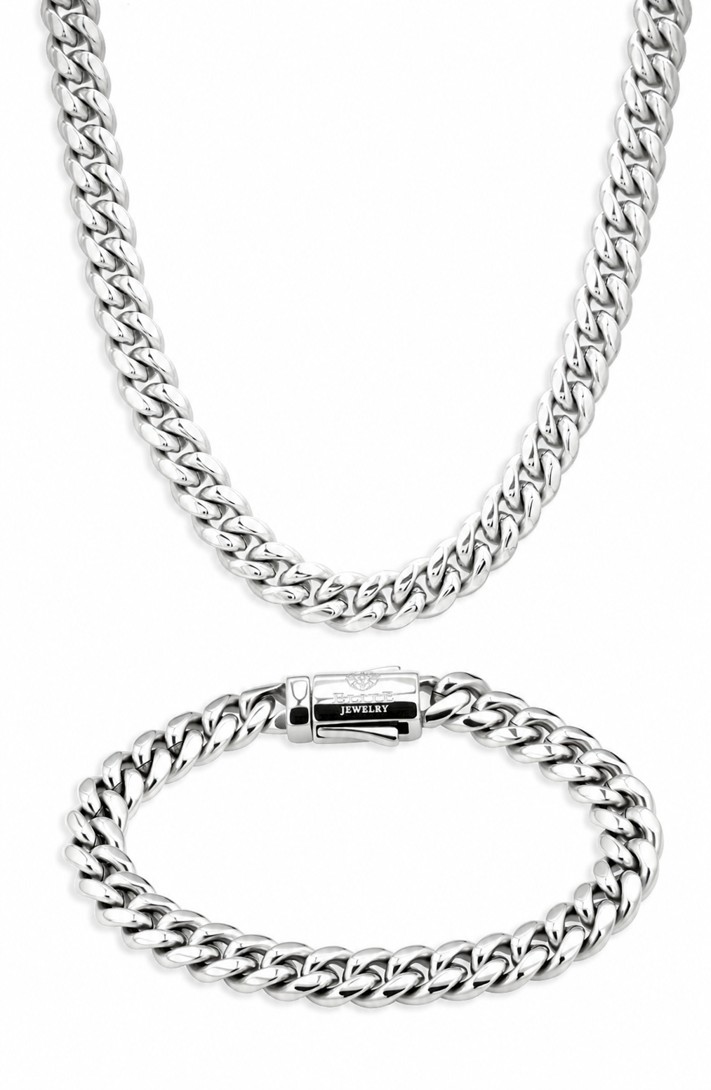 Oferta #126: Set Cubana 8mm Plata + Pulsera