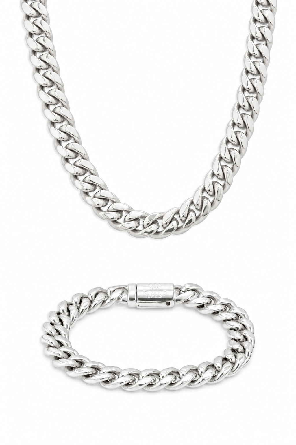 Oferta #117: Set Cubana 10mm Plata + Pulsera