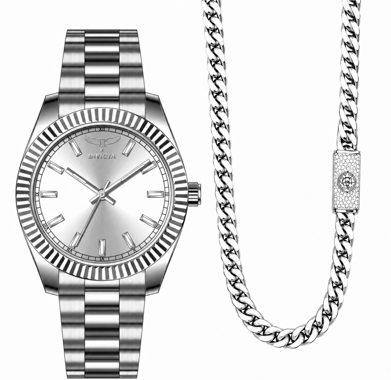 Invicta 40mm Specialty Plata + Cubana Cierre 100% Moissanite