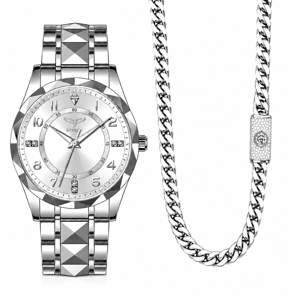 Invicta 41mm Specialty Plata + Cubana Cierre 100% Moissanite