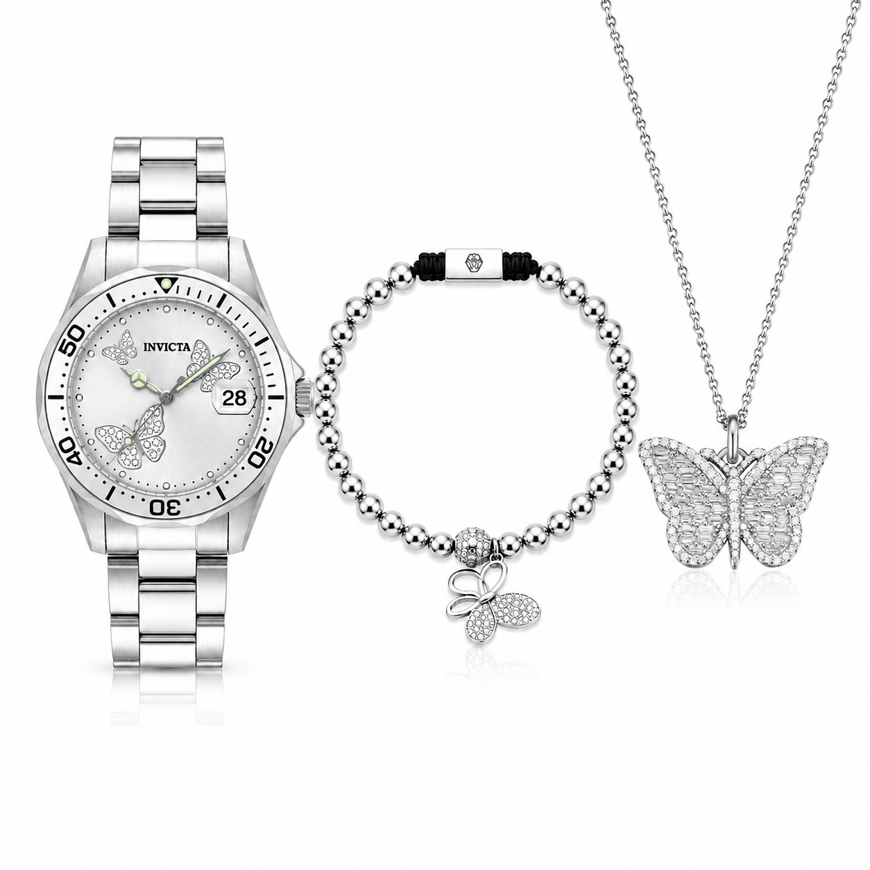 Oferta #27: Invicta 38mm Angel Plata + Cadena Mariposa + Pulsera Mariposa