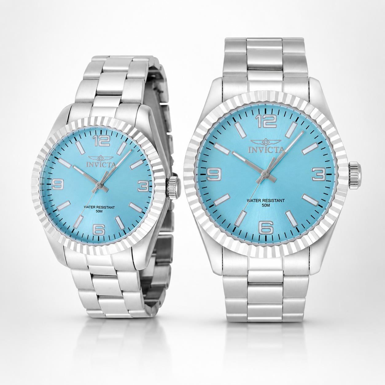 Set de Pareja: Invicta 43mm y 36mm Specialty Plata / Aqua
