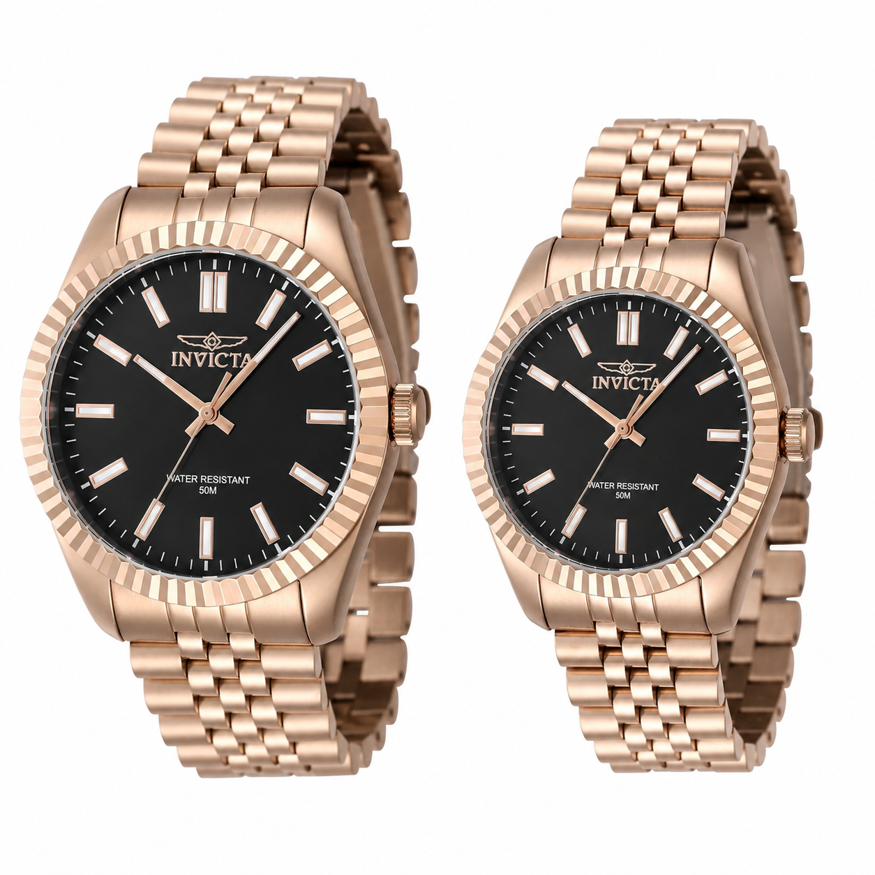 Set de Pareja: Invicta 43mm y 36mm Specialty Rose Gold / Negro