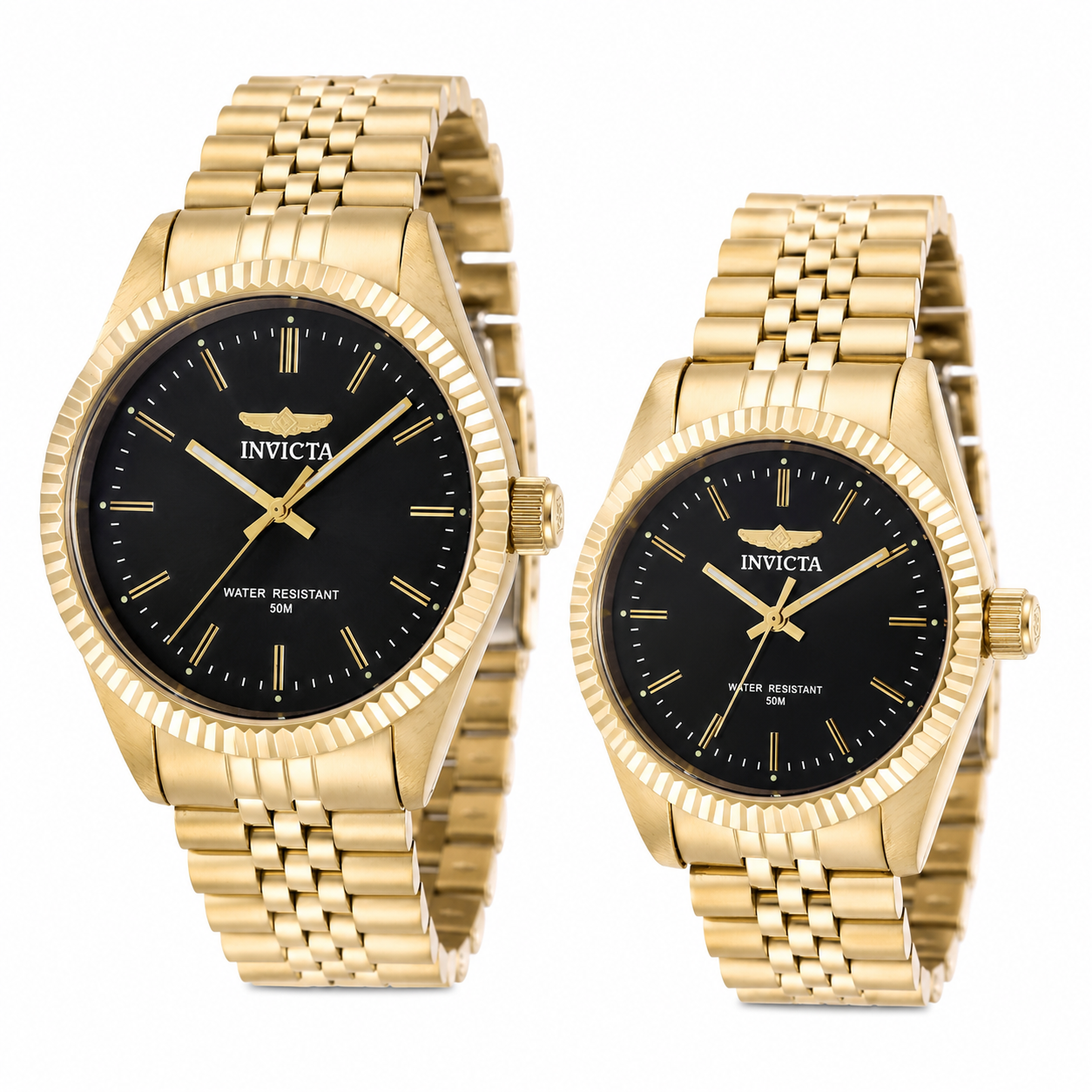Set de Pareja: Invicta 43mm y 36mm Specialty Oro con Negro