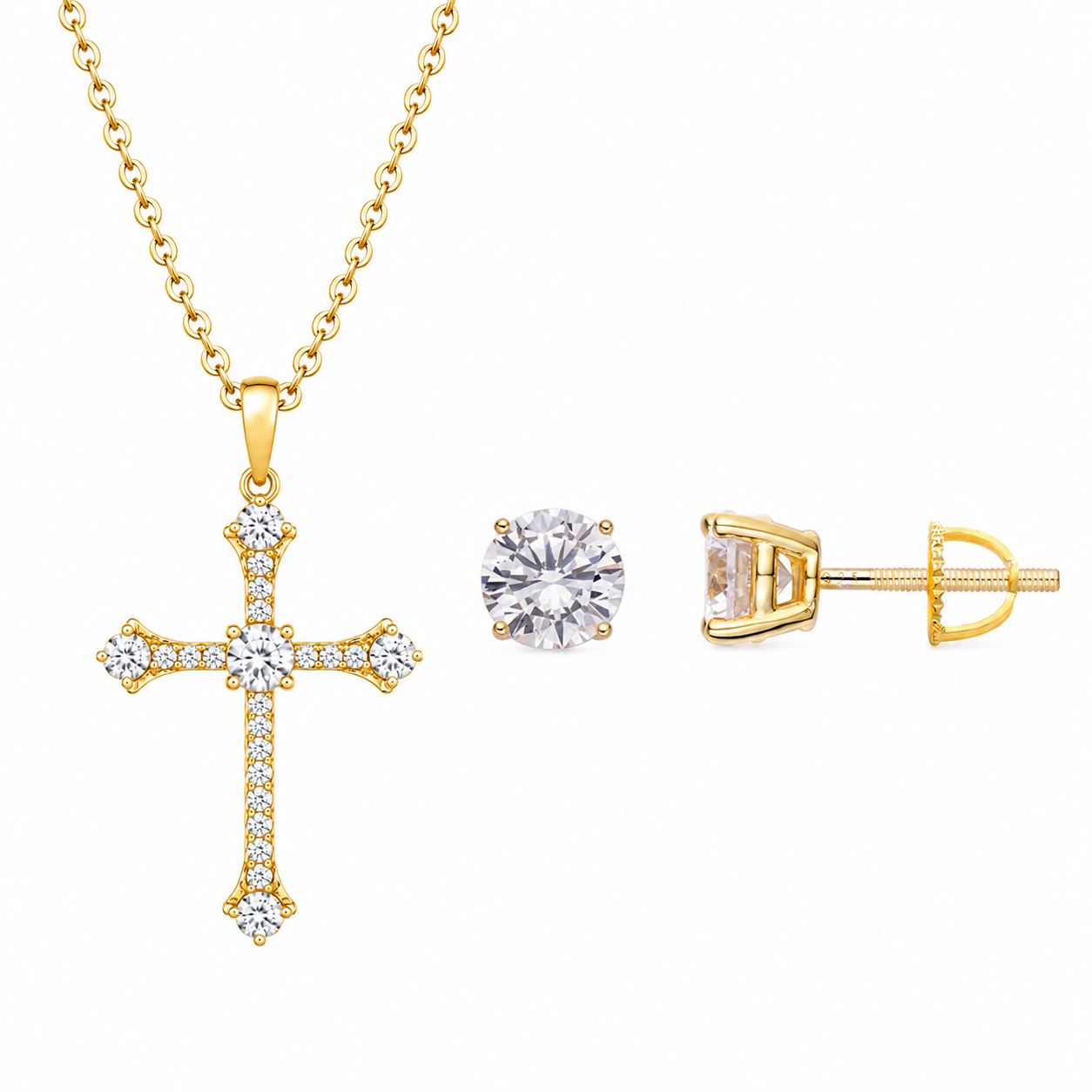 Oferta #28: Pendant Cruz Luz Divina 100% Moissanite + Cadena Gratis + Pantallas 100% Moissanite 4mm
