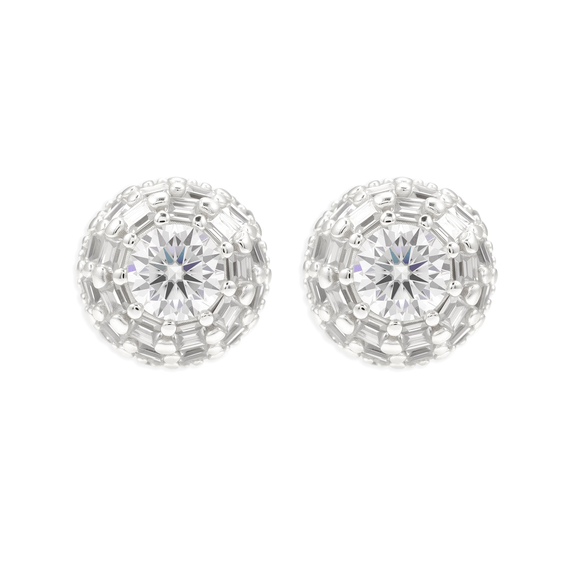 Pantallas Halo Baguette - 100% Moissanite (Plata)