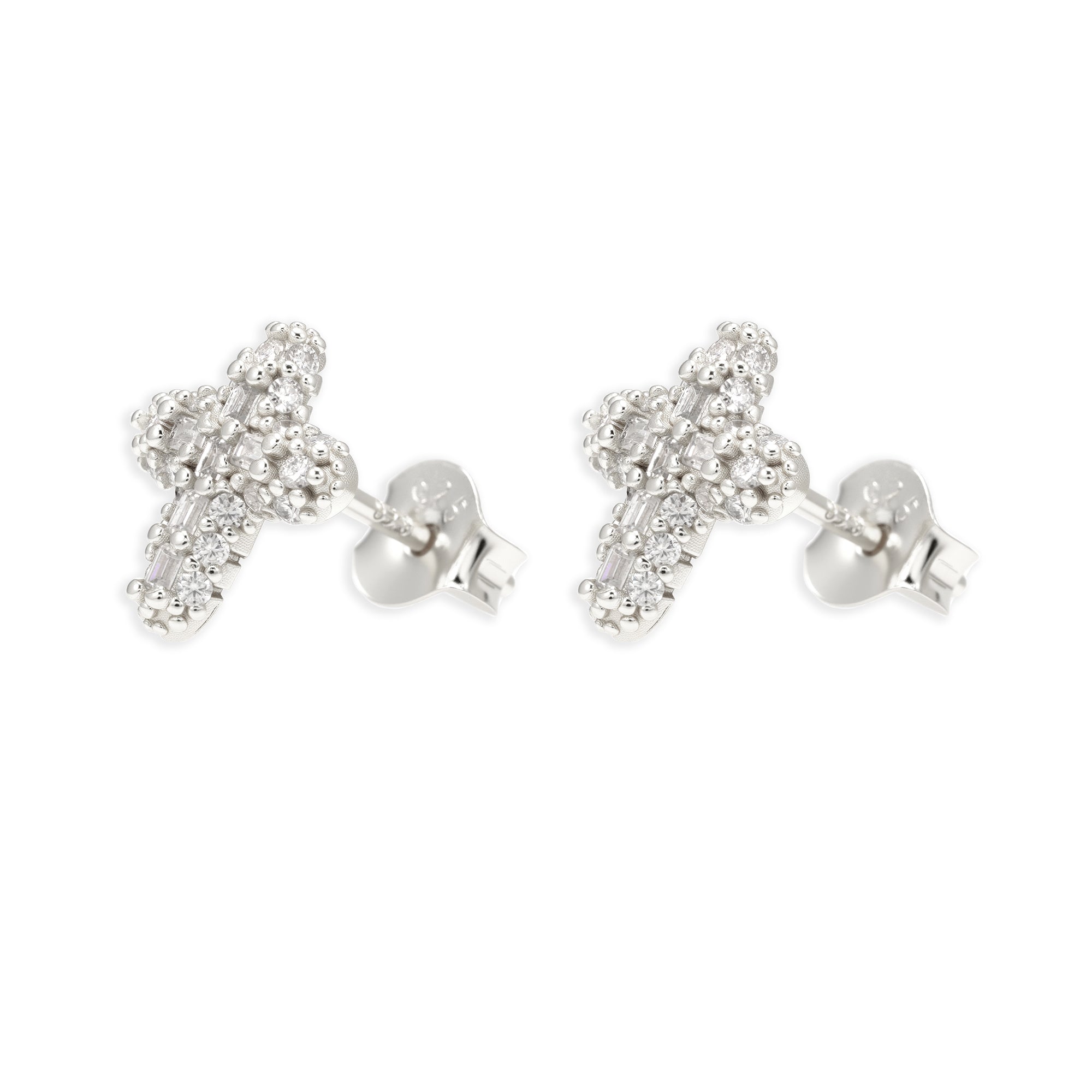 Pantallas De Cruz Delgada - 100% Moissanite (Plata)