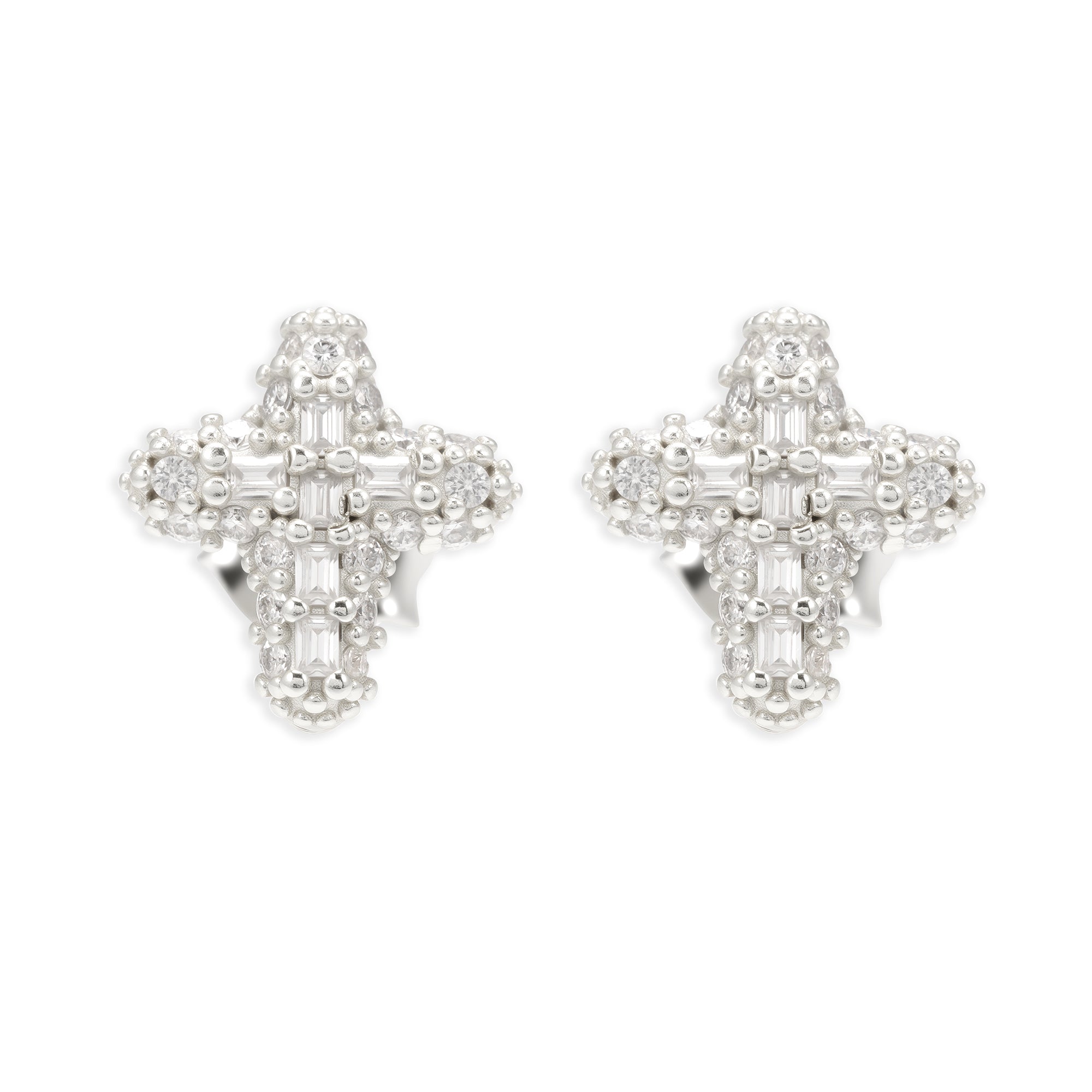Pantallas De Cruz Delgada - 100% Moissanite (Plata)