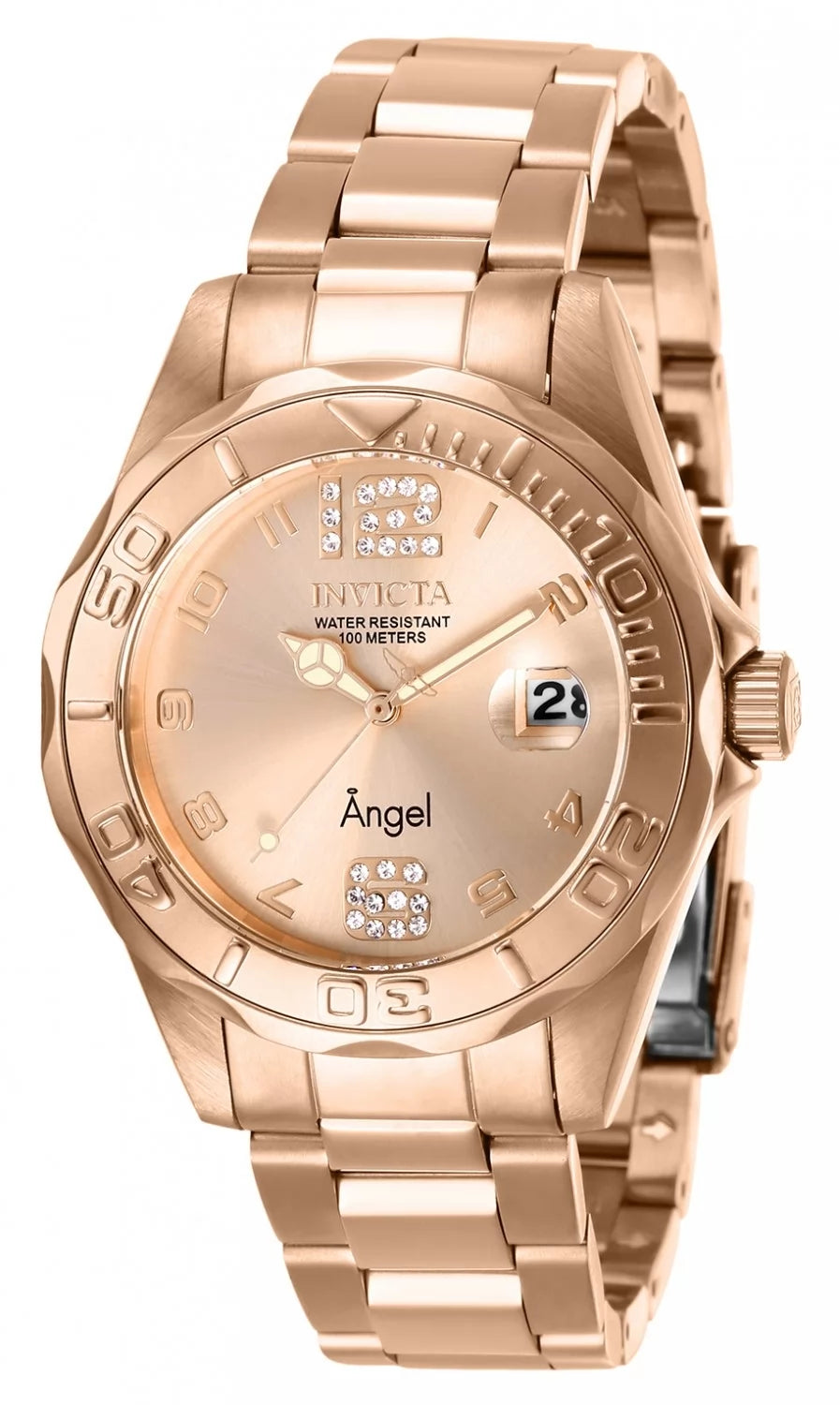 Elite Jewelry | Invicta Women's 28681 Angel Quartz 3 Hand Rose Gold Dial  Watch