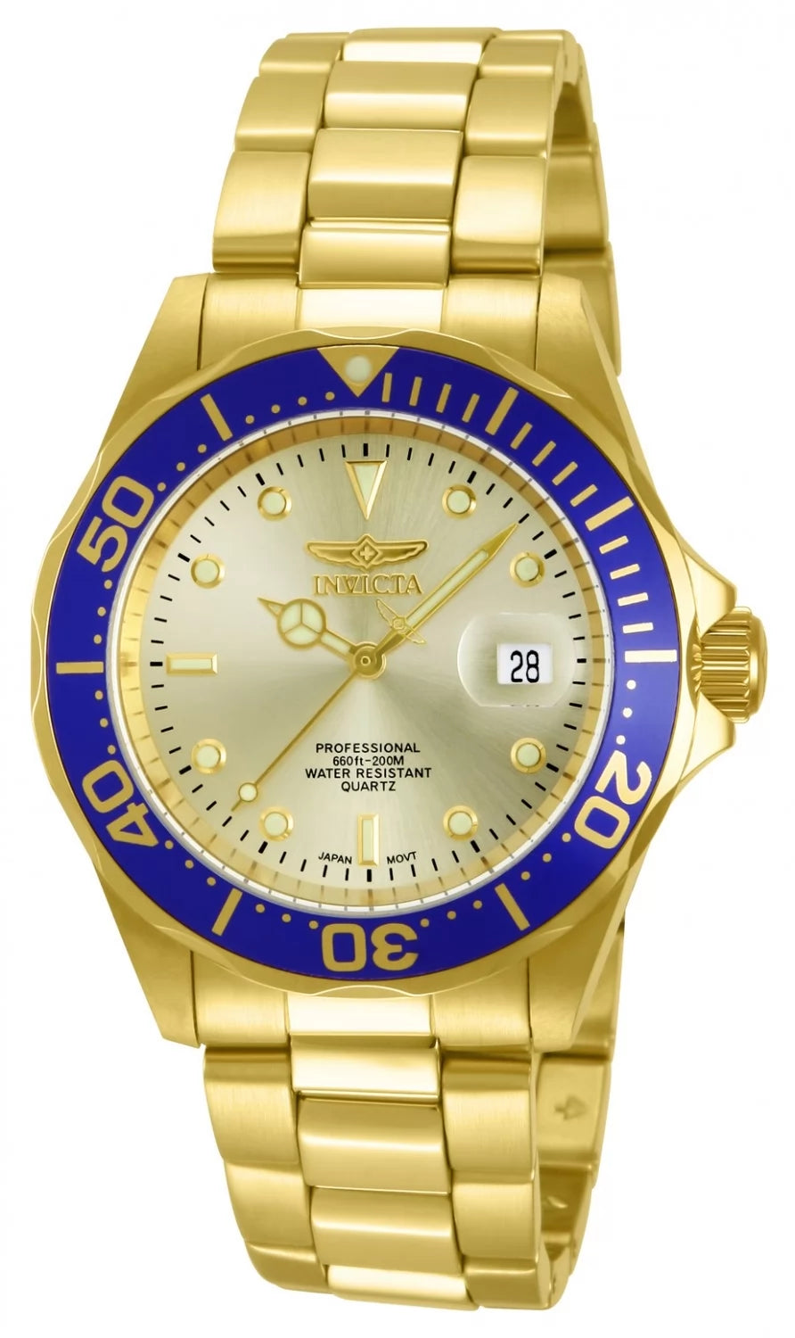 Elite Jewelry | Invicta Men's 14124 Pro Diver Quartz 3 Hand Gold Dial Watch