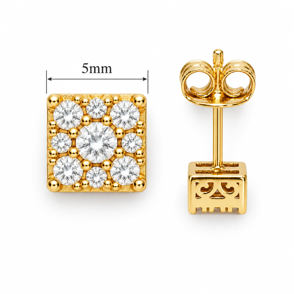 Elite Jewelry | Pantallas Cuadradas Halo 5mm - 100% Moissanite (Dorado) — guía de tamaño