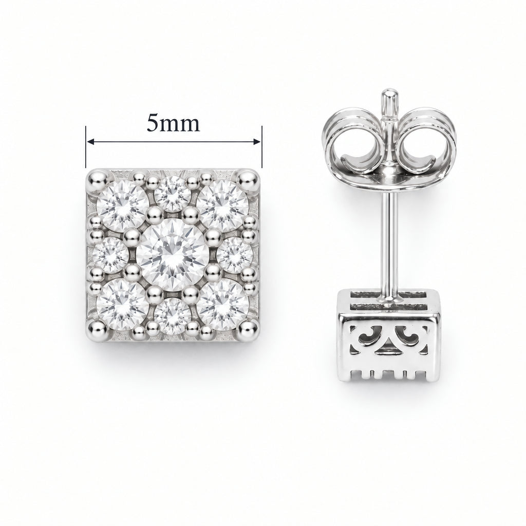 Elite Jewelry | Pantallas Cuadradas Halo (5mm) - 100% Moissanite (Plata) — guía de tamaño