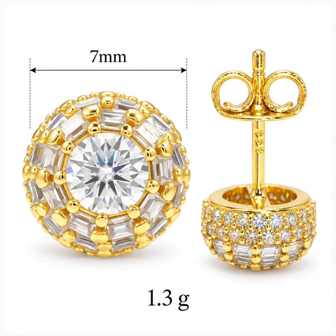 Elite Jewelry | Pantallas Halo Baguette (7mm) - 100% Moissanite (Dorado) — guía de tamaño