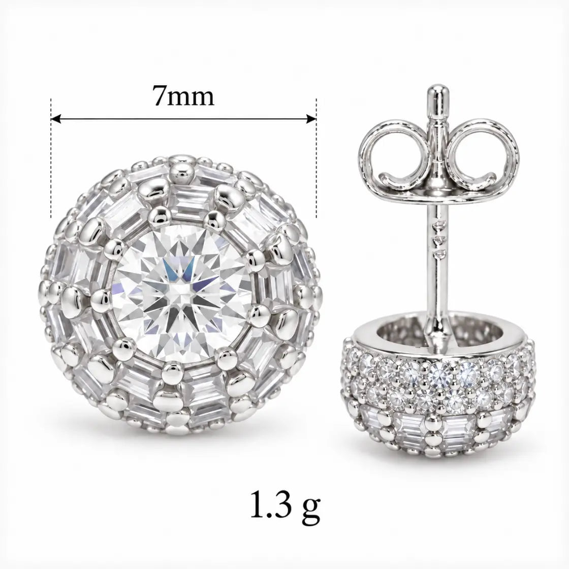 Elite Jewelry | Pantallas Halo Baguette (7mm) - 100% Moissanite (Plata) — guía de tamaño
