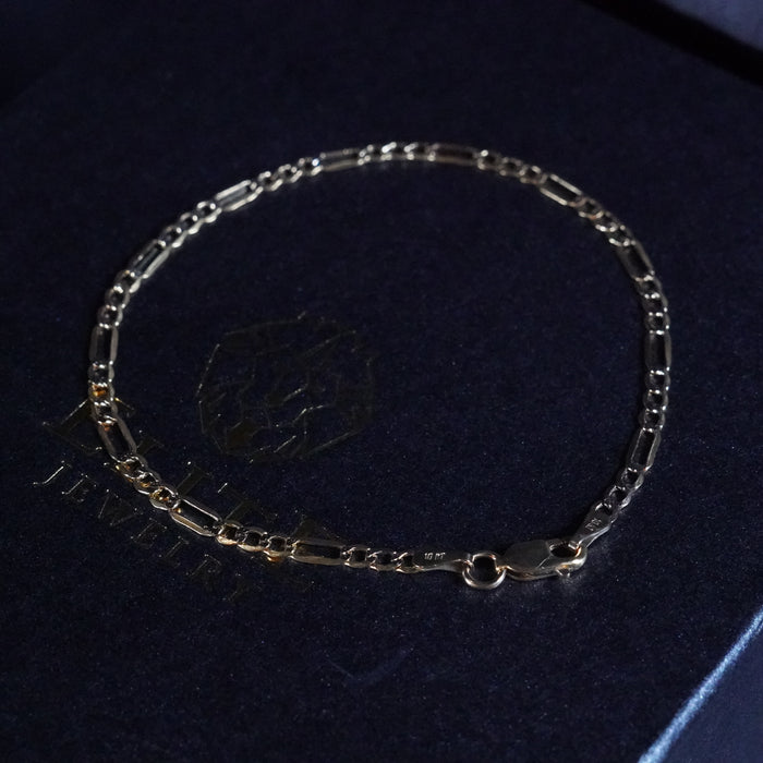 Pulsera Figaro Pave 3mm Oro 10K