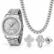 Oferta #111P - Pantallas Cruz Clásica 100% Moissanit + Cubana 8mm Plata +Reloj Invicta Specialty 43.00mm - Stainless Steel
