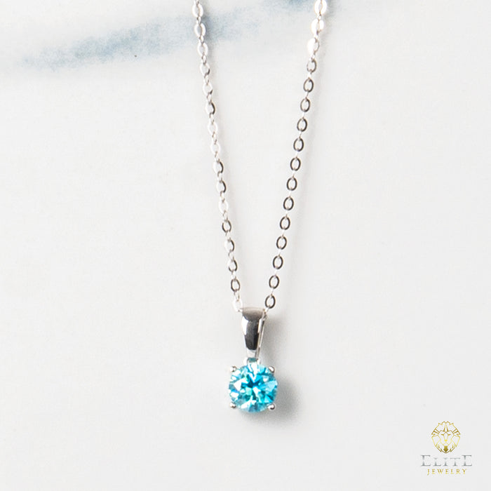 Cadena Oro Blanco Real 14K con Piedra VVS Moissanite Azul