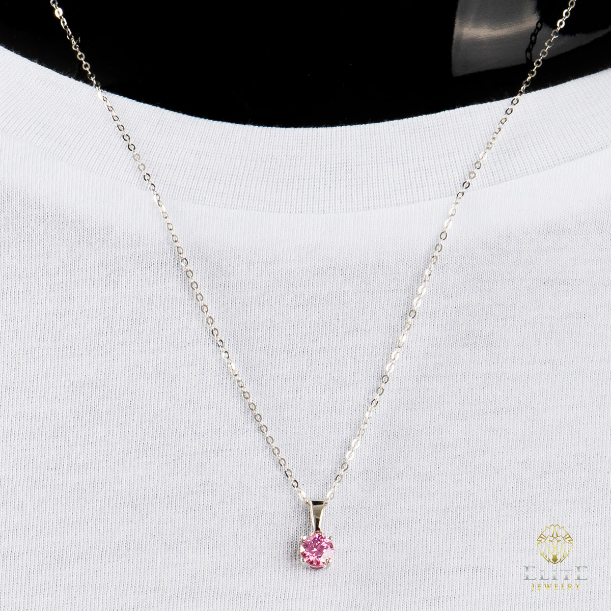 Cadena Oro Blanco Real 14K con Piedra VVS Moissanite Rosita