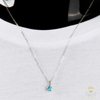 Cadena Oro Blanco Real 14K con Piedra VVS Moissanite Azul