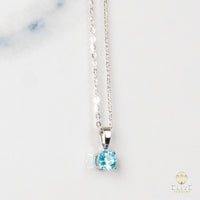 Cadena Oro Blanco Real 14K con Piedra VVS Moissanite Azul