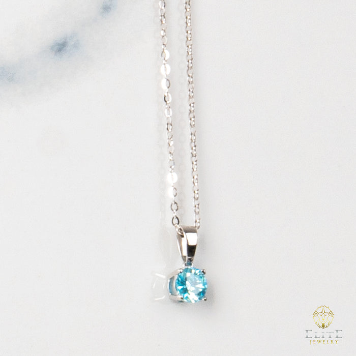 Cadena Oro Blanco Real 14K con Piedra VVS Moissanite Azul