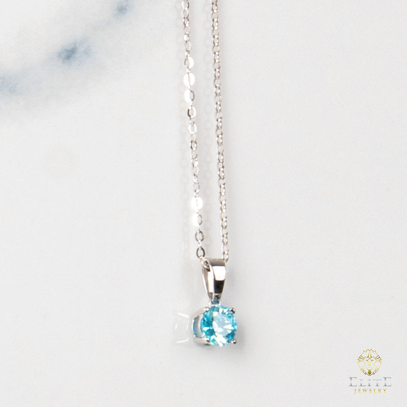 Cadena Oro Blanco Real 14K con Piedra VVS Moissanite Azul