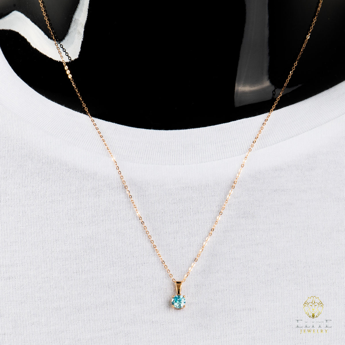 Cadena Oro Rosado Real 14K con Piedra VVS Moissanite Azul