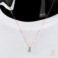 Cadena Oro Rosado Real 14K con Piedra VVS Moissanite Azul