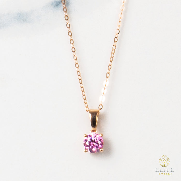 Cadena Oro Rosado Real 14K con Piedra VVS Moissanite Rosita