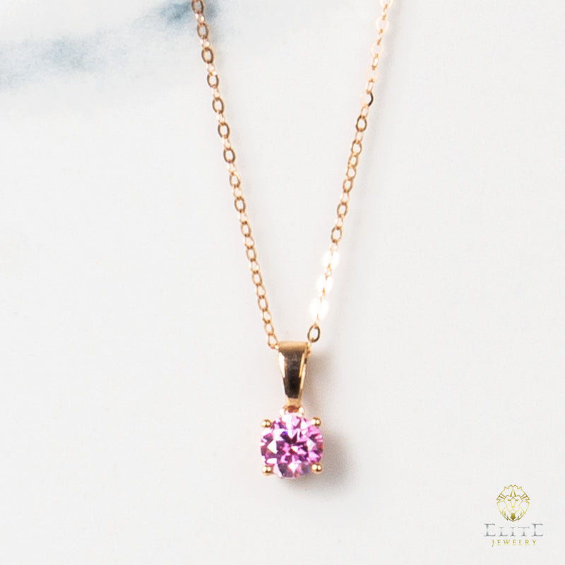 Cadena Oro Rosado Real 14K con Piedra VVS Moissanite Rosita
