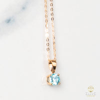 Cadena Oro Rosado Real 14K con Piedra VVS Moissanite Azul