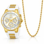 Cadena soga dorada de 3 mm con recubrimiento PVD y reloj Invicta Blu de 39 mm en acero inoxidable.