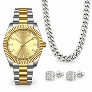 Oferta #145 - Invicta Specialty I by Invicta 40mm · Acero y dorado + Pantallas Cuadradas Halo · 100% Moissanite · Plata + Cubana 10mm Plata