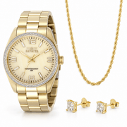 Oferta #147 - Invicta Specialty 38mm · Dorado · Mother of Pearl + Dormilonas Cuadradas · 100% Moissanite · Dorado + Soga 3mm Dorada