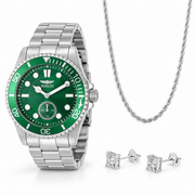 Oferta #148 - Invicta Pro Diver 43mm · Acero inoxidable + Dormilonas Cuadradas · 100% Moissanite · Plata + Soga 3mm Plata