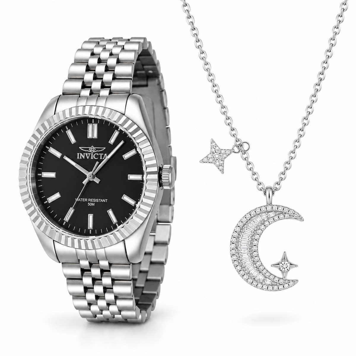 Oferta #154 - Invicta Specialty 48mm - Acero inoxidable + Pendant Luna Eterna 100% Moissanite + Cadena Gratis - Plata