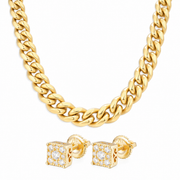 Oferta #156 - Cubana 8mm Dorada + Pantallas Cuadradas Halo - 100% Moissanite Dorado