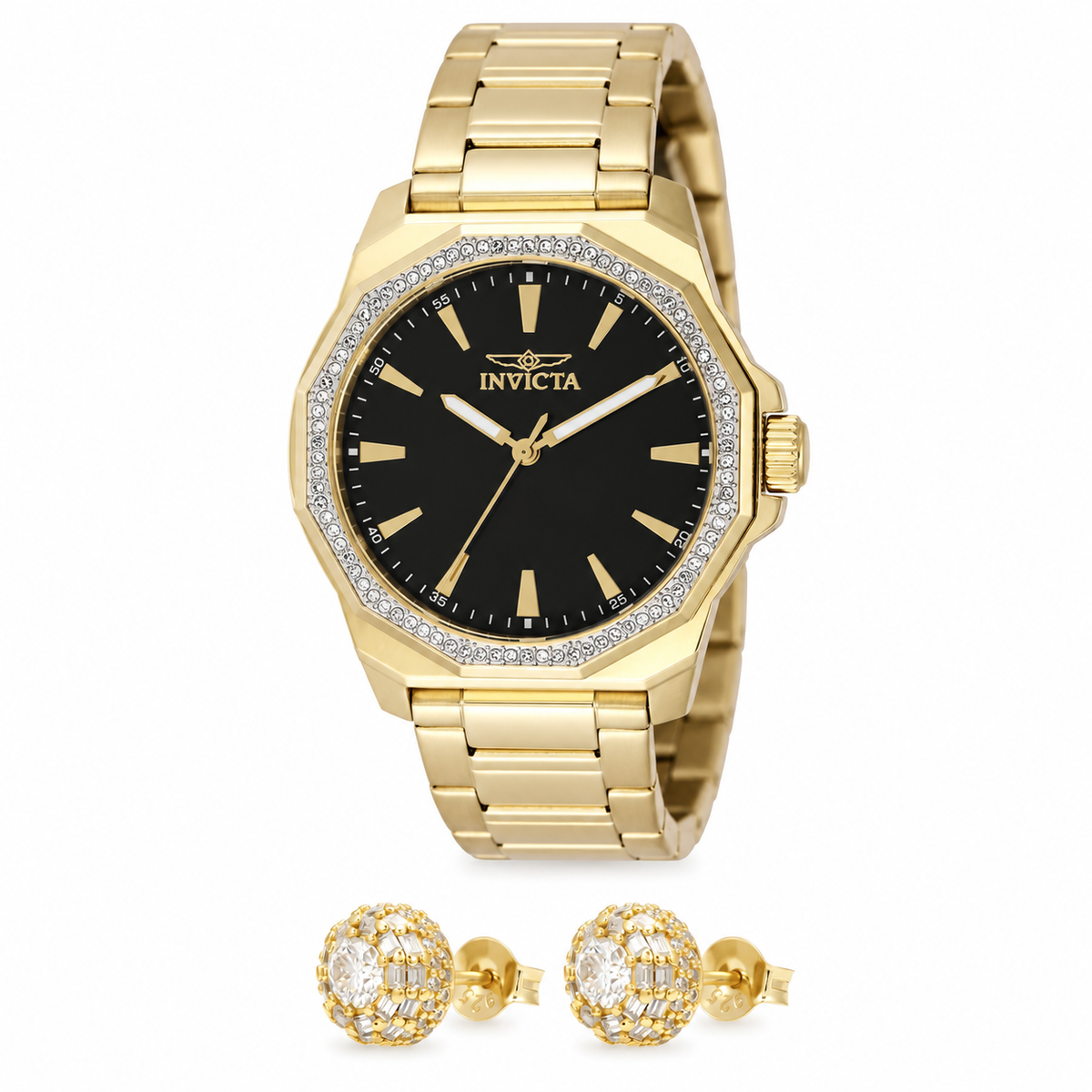 Oferta #158 - Invicta Speedway 42mm - Dorado + Pantallas Halo Baguette - 100% Moissanite Dorado