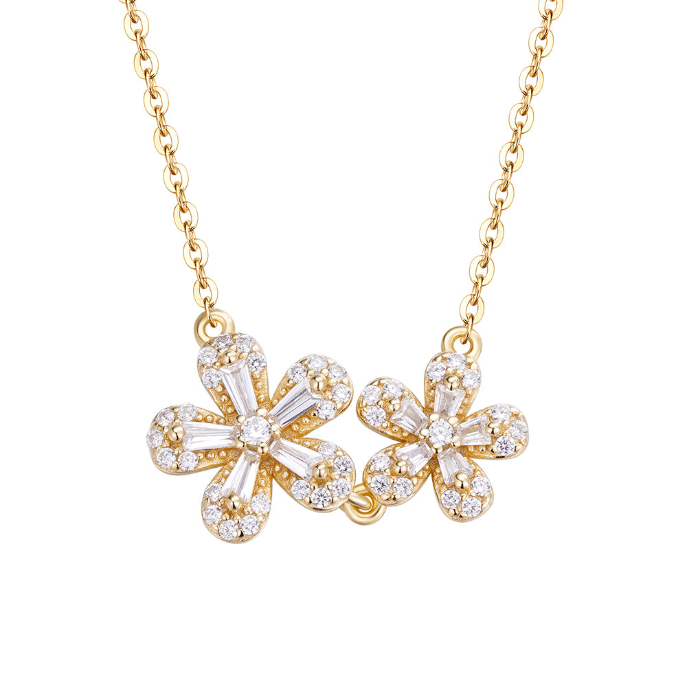 Pendant Dúo de Flores 100% Moissanite + Cadena Gratis
