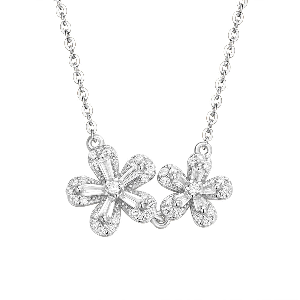 Pendant Dúo de Flores 100% Moissanite + Cadena Gratis