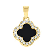 Pendant Trébol Negro Halo (Dorado) (Plata 925)