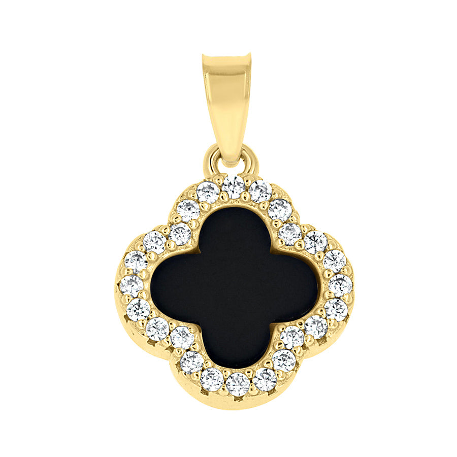 Pendant Trébol Negro Halo (Dorado) (Plata 925)