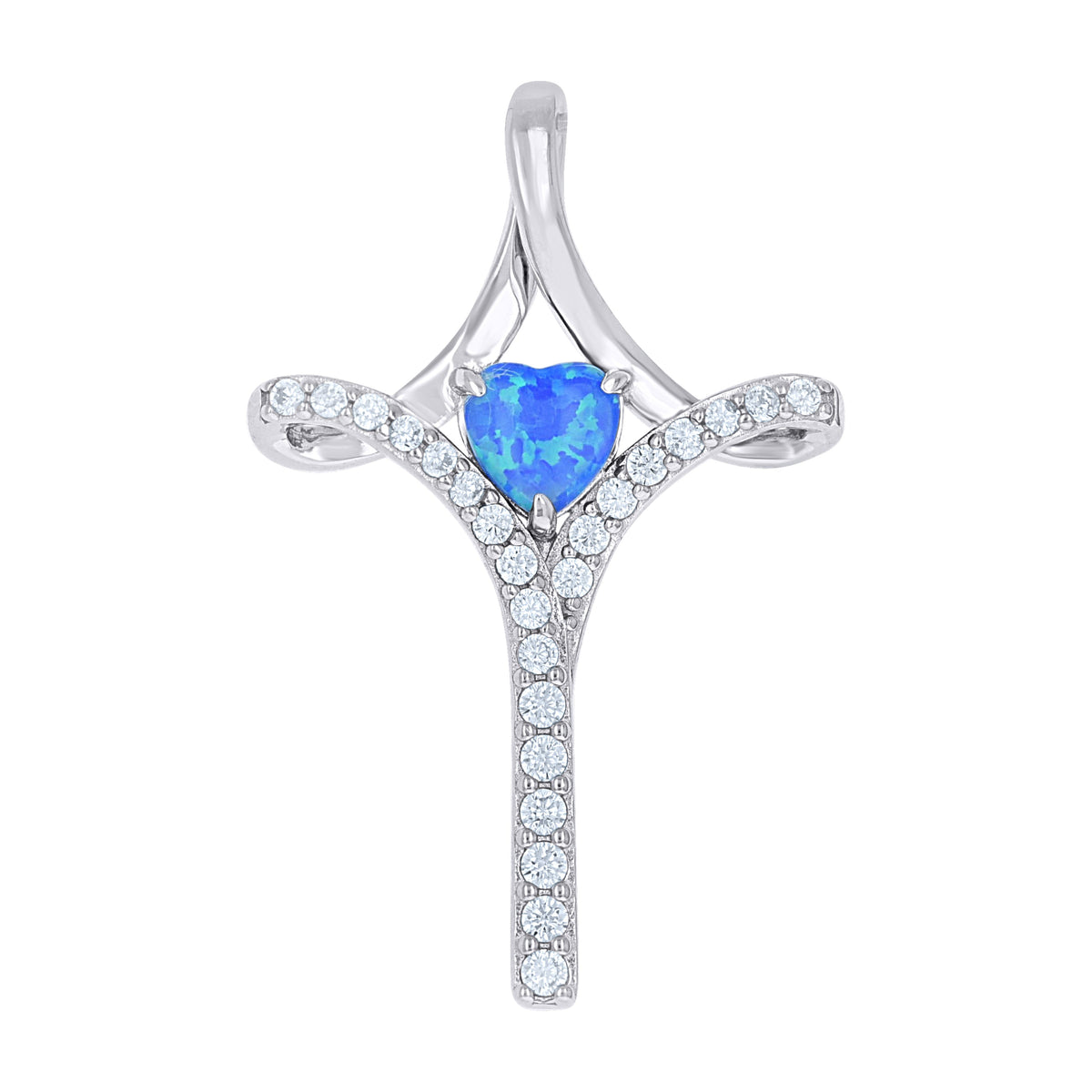 Pendant Cruz Corazón con Ópalo (Plata) (Plata 925)