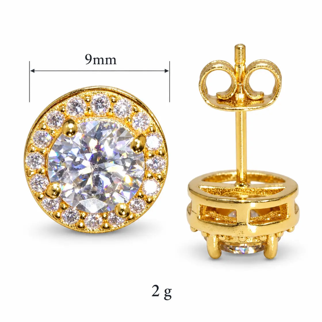 Pantallas Redondas 9mm - 100% Moissanite (Dorado)
