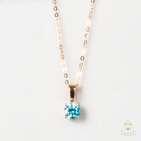 Cadena Oro Rosado Real 14K con Piedra VVS Moissanite Azul