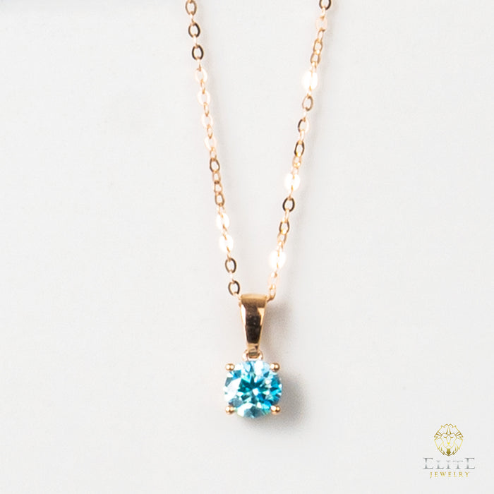 Cadena Oro Rosado Real 14K con Piedra VVS Moissanite Azul