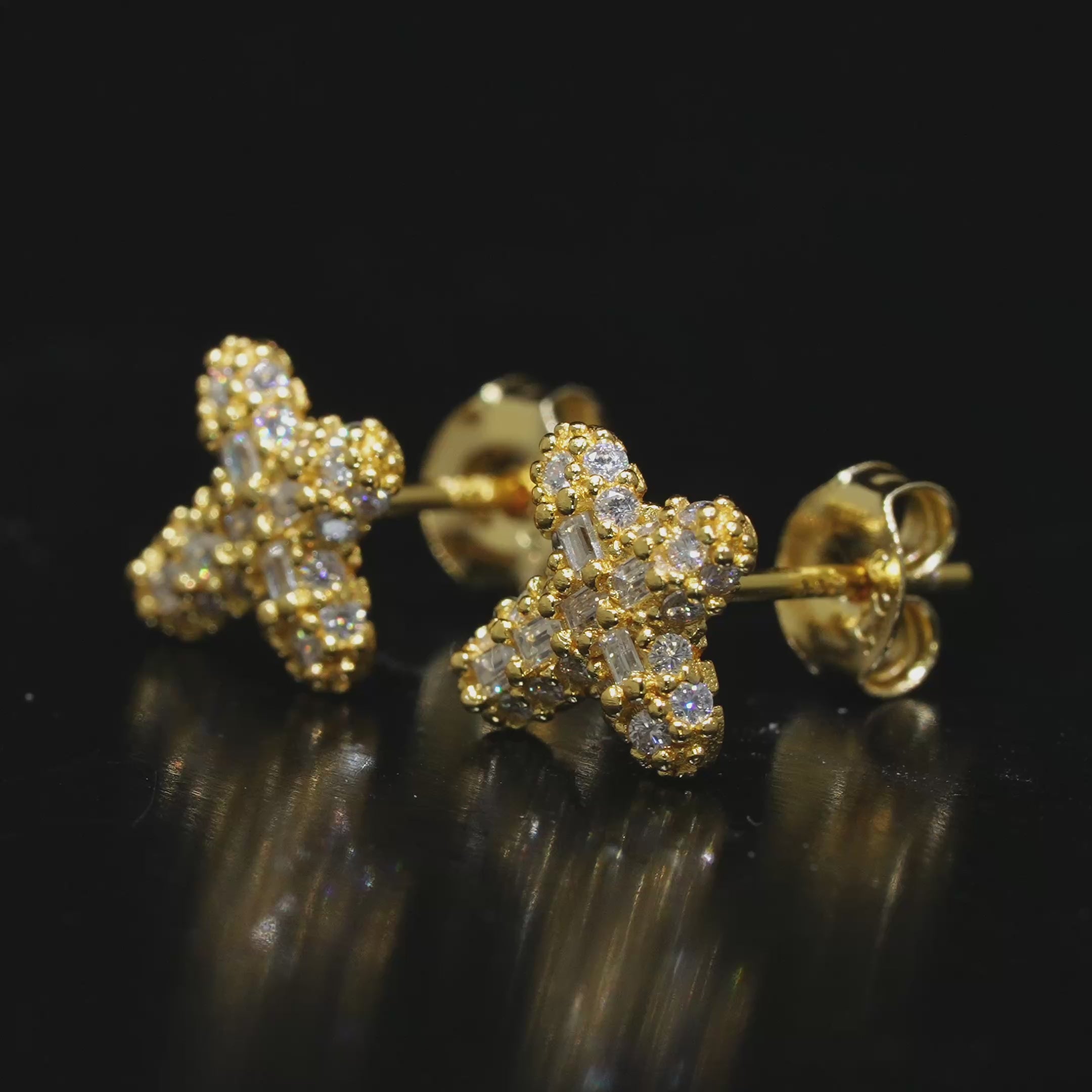 Cargar vídeo: Pantallas De Cruz Delgada - 100% Moissanite (Dorado)