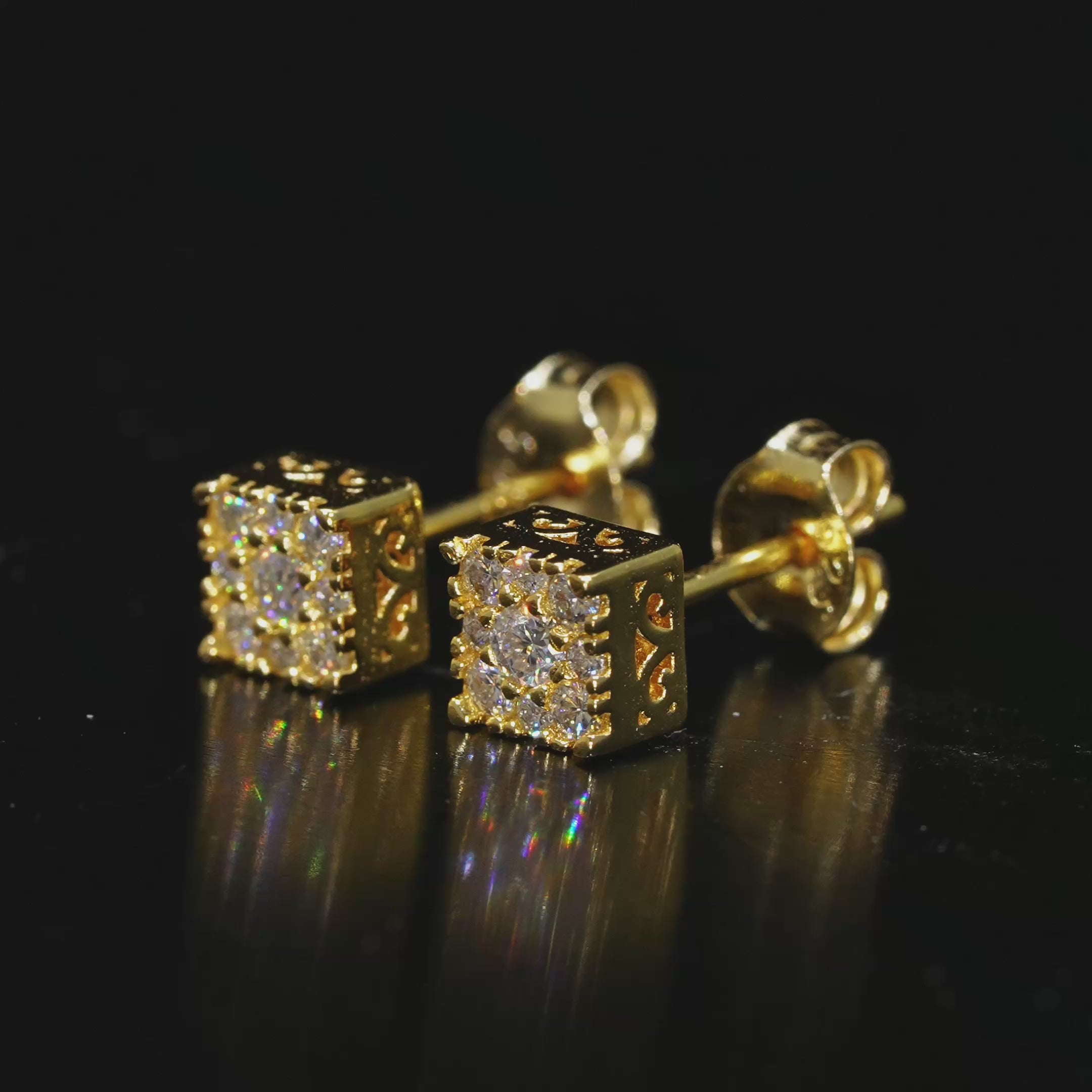 Cargar vídeo: Pantallas Cuadradas Halo - 100% Moissanite (Dorado)