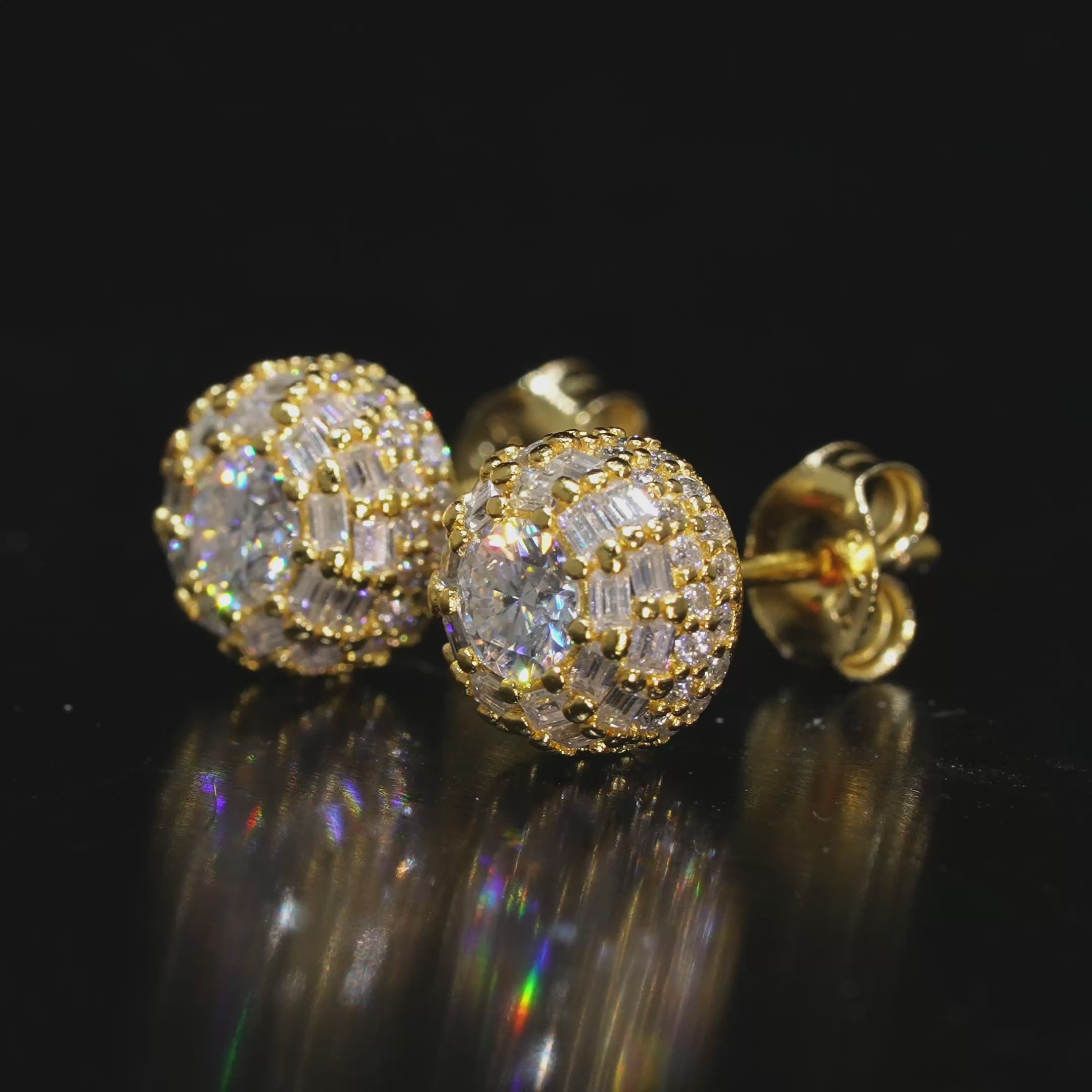 Load video: Pantallas Halo Baguette - 100% Moissanite (Dorado)